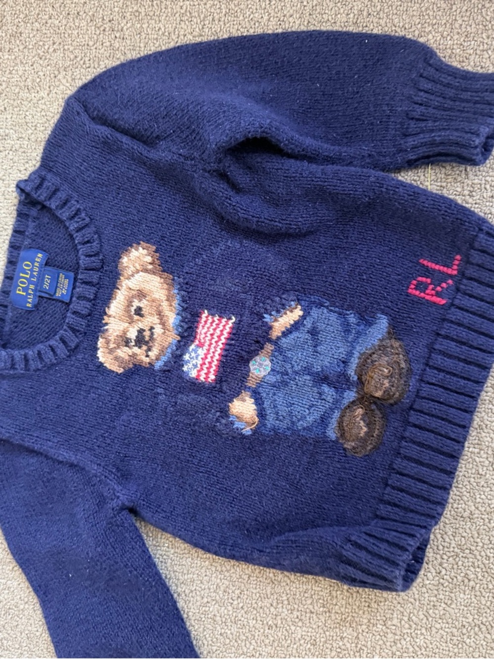 Polo by Ralph Lauren Navy Knit Sweater with Bear Motif